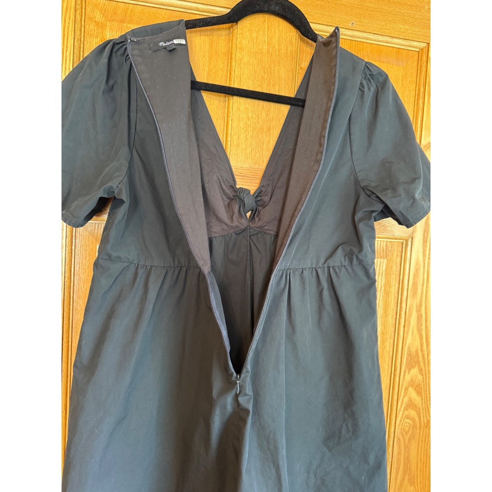 Madewell Black Cotton Tie-Front Babydoll Mini Dress AL312 Size 10 - Picture 6 of 9